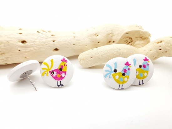 Preview: verrückte Hühner Knopf Ohrstecker